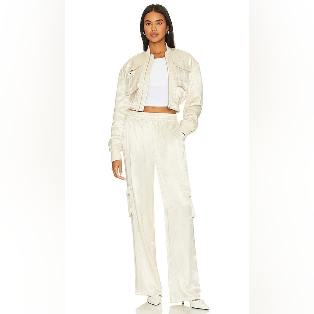 Lovers + Friends x Revolve Miranda satin wide leg cargo pants in cream,size S